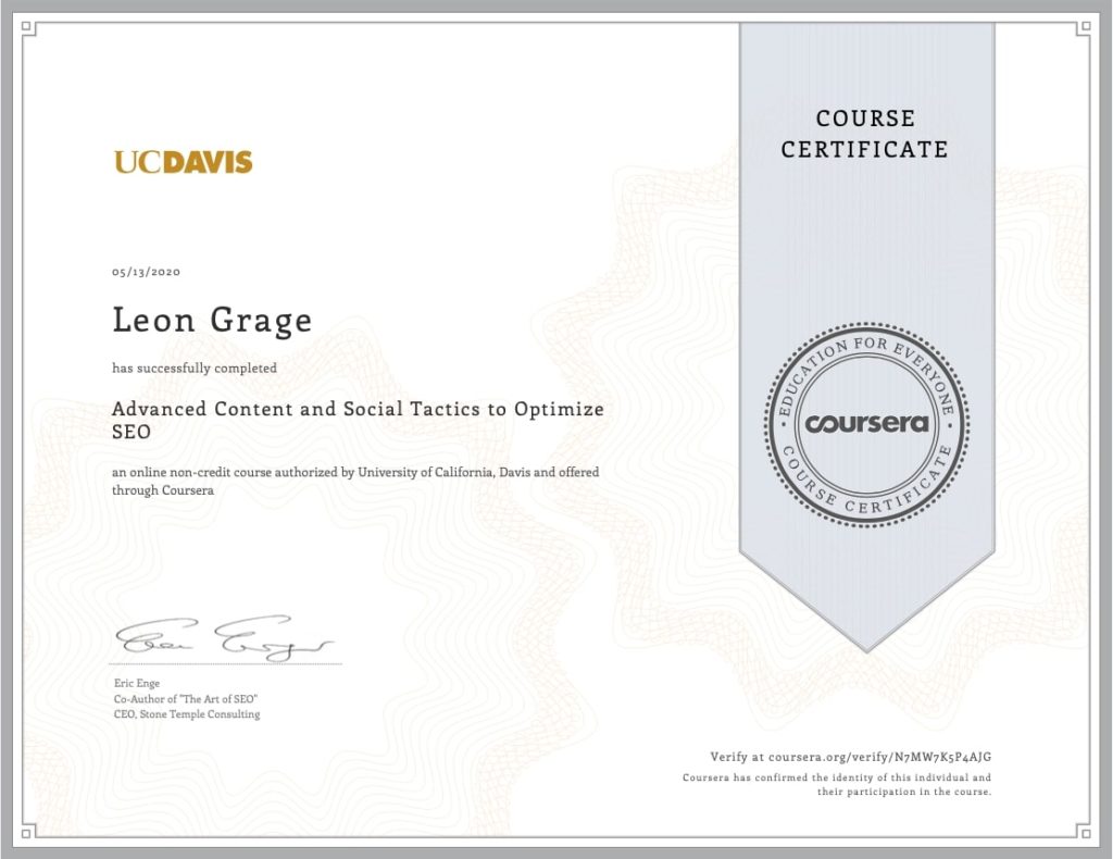 UC Davis - SEO Zertifikat